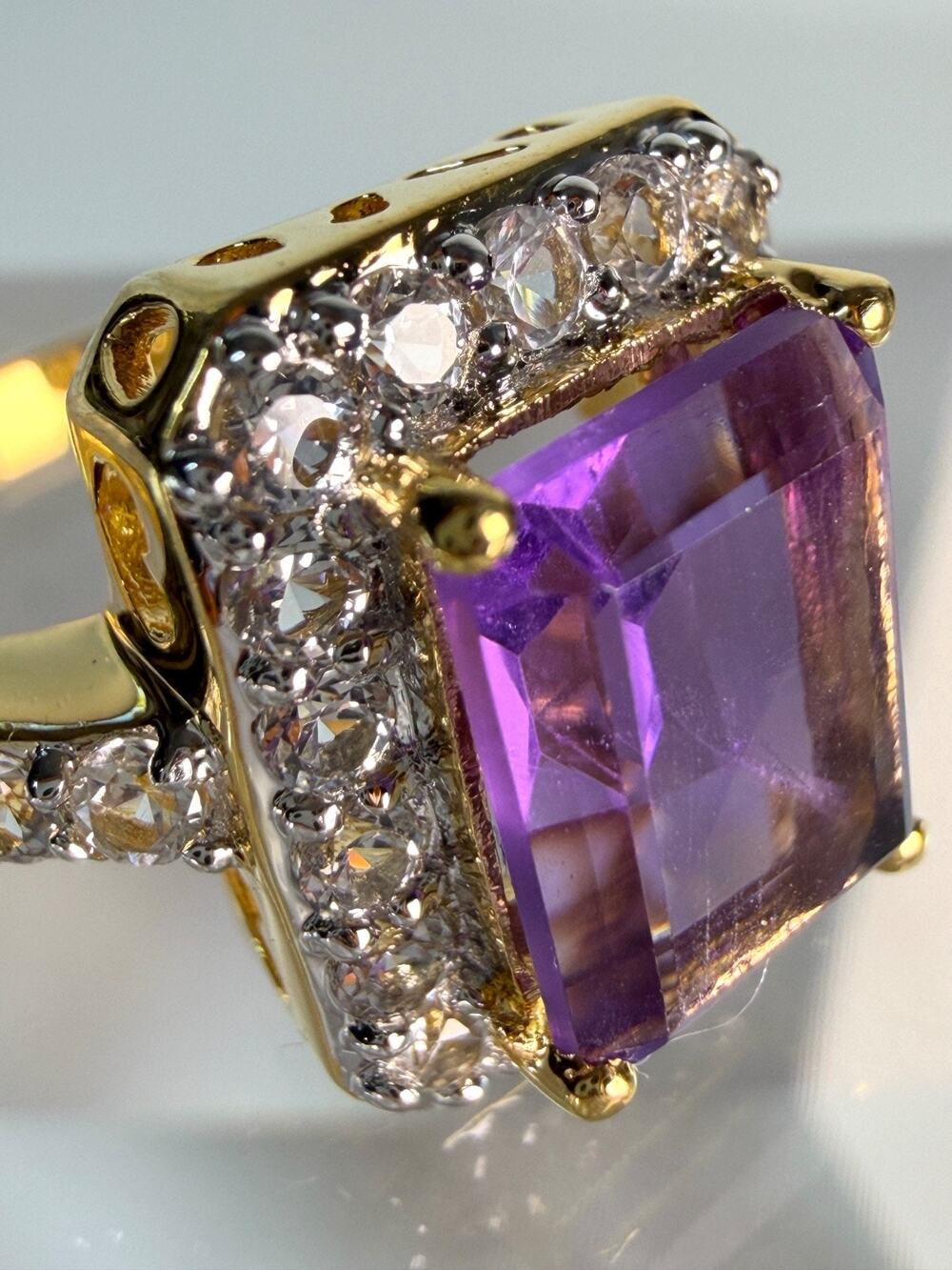 Caspian International CI 925 Sterling Silver Purple Amethyst Halo Ring Vermeil S